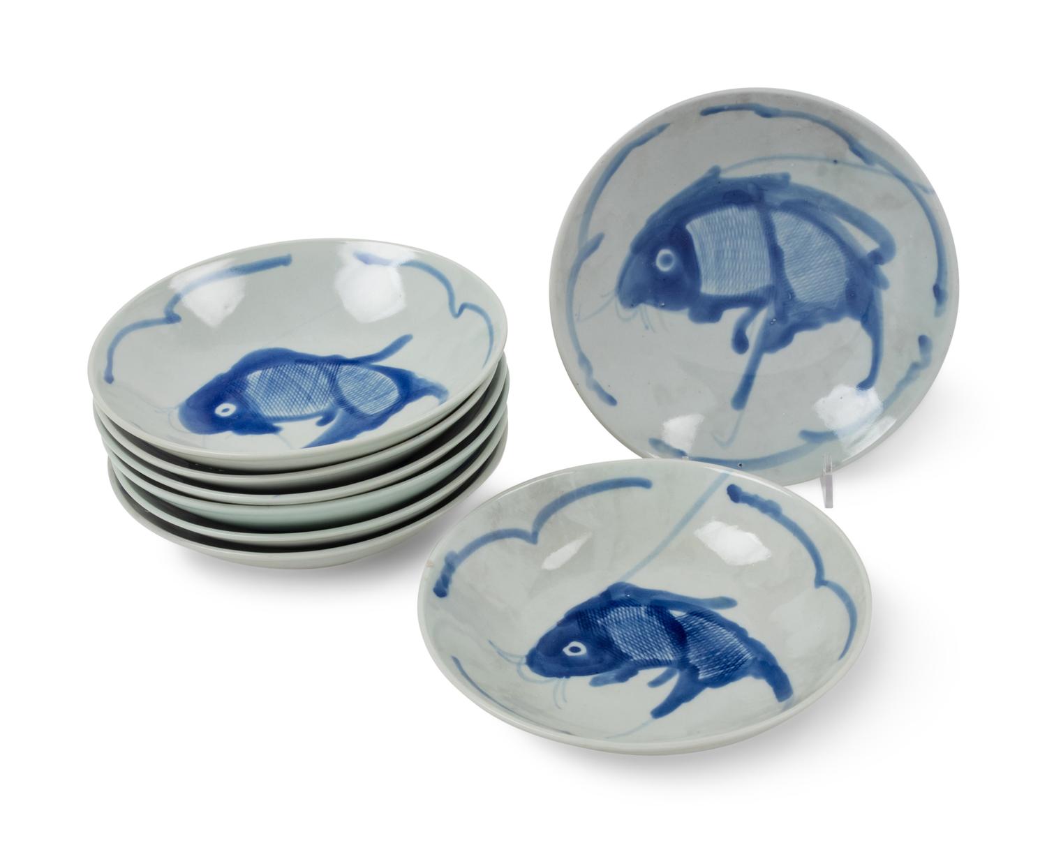 Eight Japanese Blue and White Porcelain Dishes