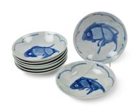 Eight Japanese Blue and White Porcelain Dishes