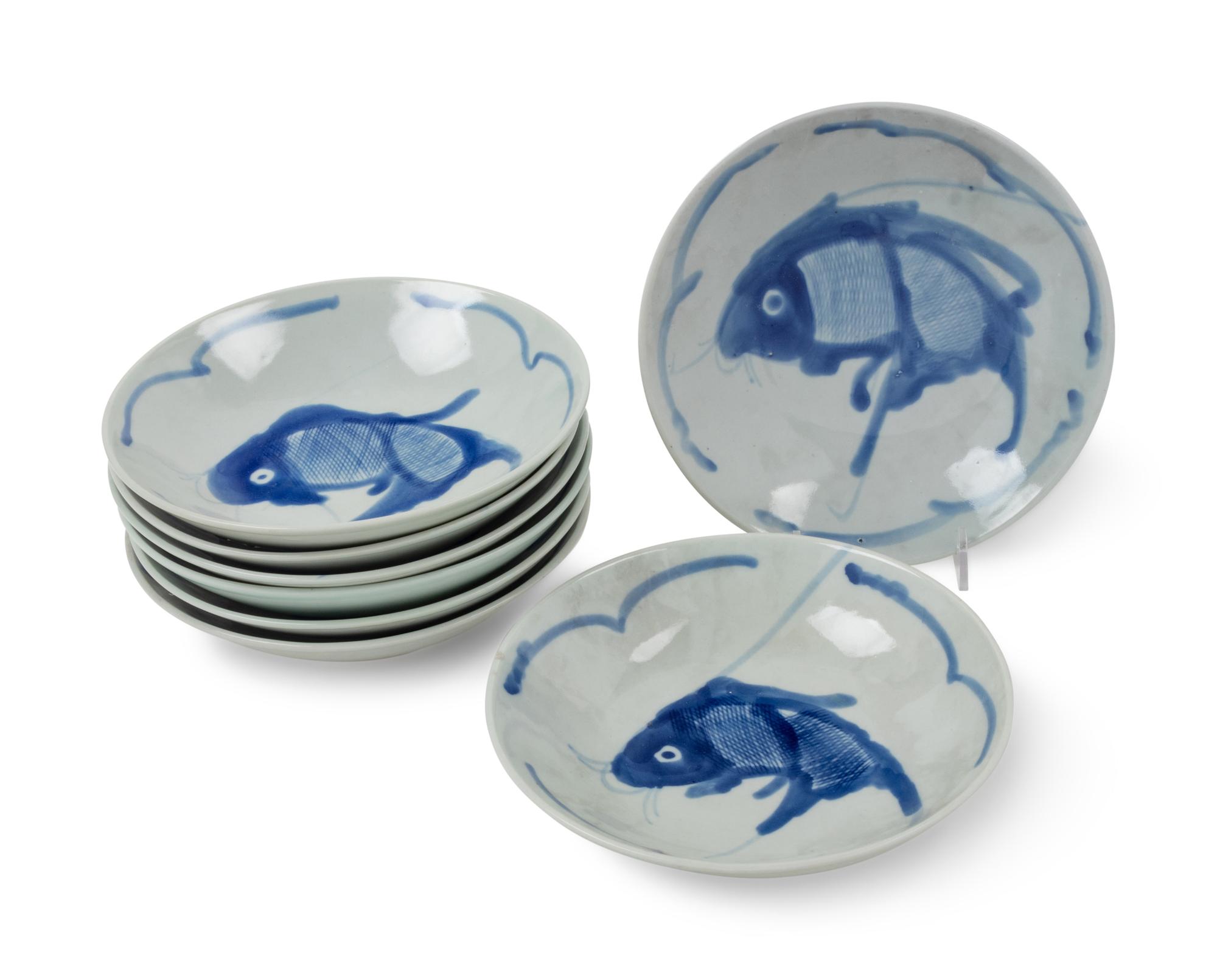 Eight Japanese Blue and White Porcelain Dishes