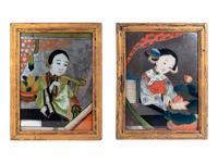 A Pair of Chinese Eglomise Panels Depicting Maidens — 19TH CENTURY