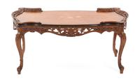 A Louis XV Style Walnut and Marquetry Tea Table, 20TH CENTURY, Height 18 1/2 x width 39 1/2 x depth 19 3/4 inches. — 20TH CENTURY,