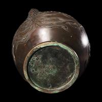 A Large Japanese Patinated Bronze 'Phoenix' Vase, Meiji/ Taisho Period 日本明治/大正 古銅雙鳳尊