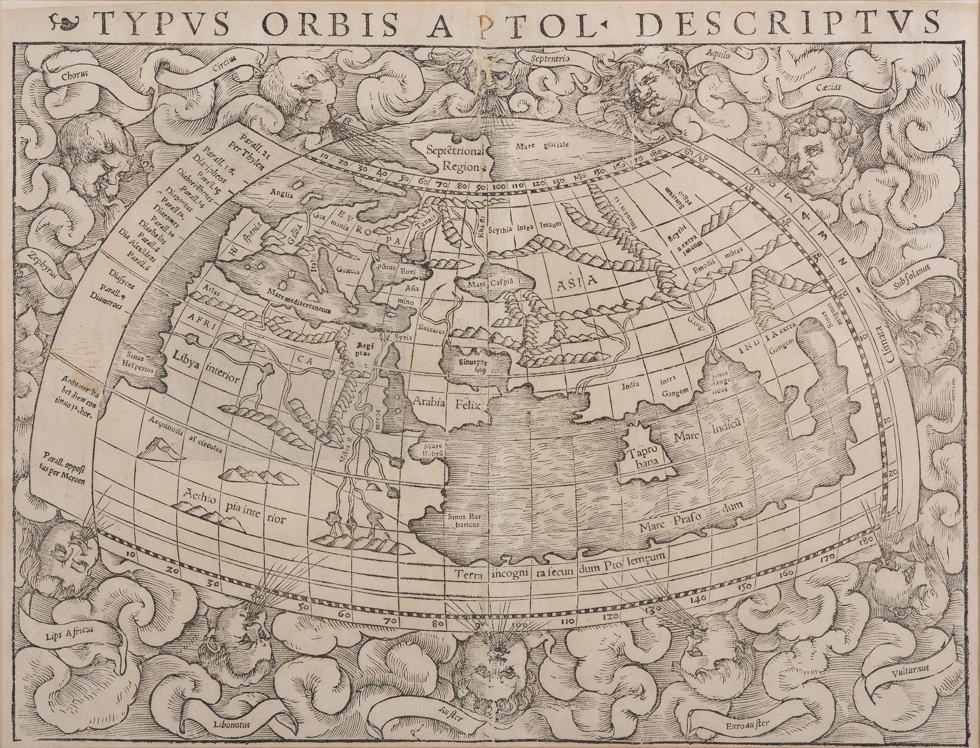 MÜNSTER, Sebastian (1488-1552). Typus Orbis A Ptol. Descriptus . Basle, ca 1542 or later.