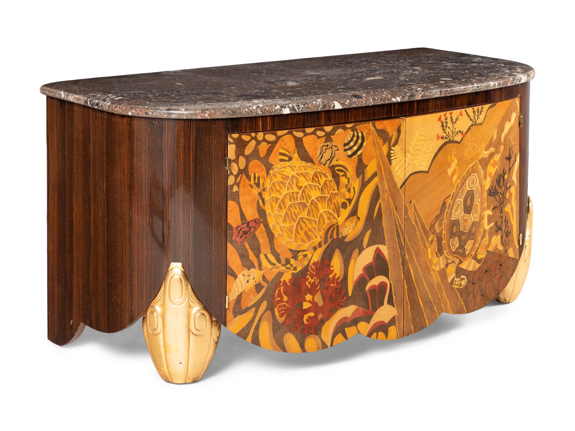 An Art Deco Stryle Marquetry Marble-Top Commode