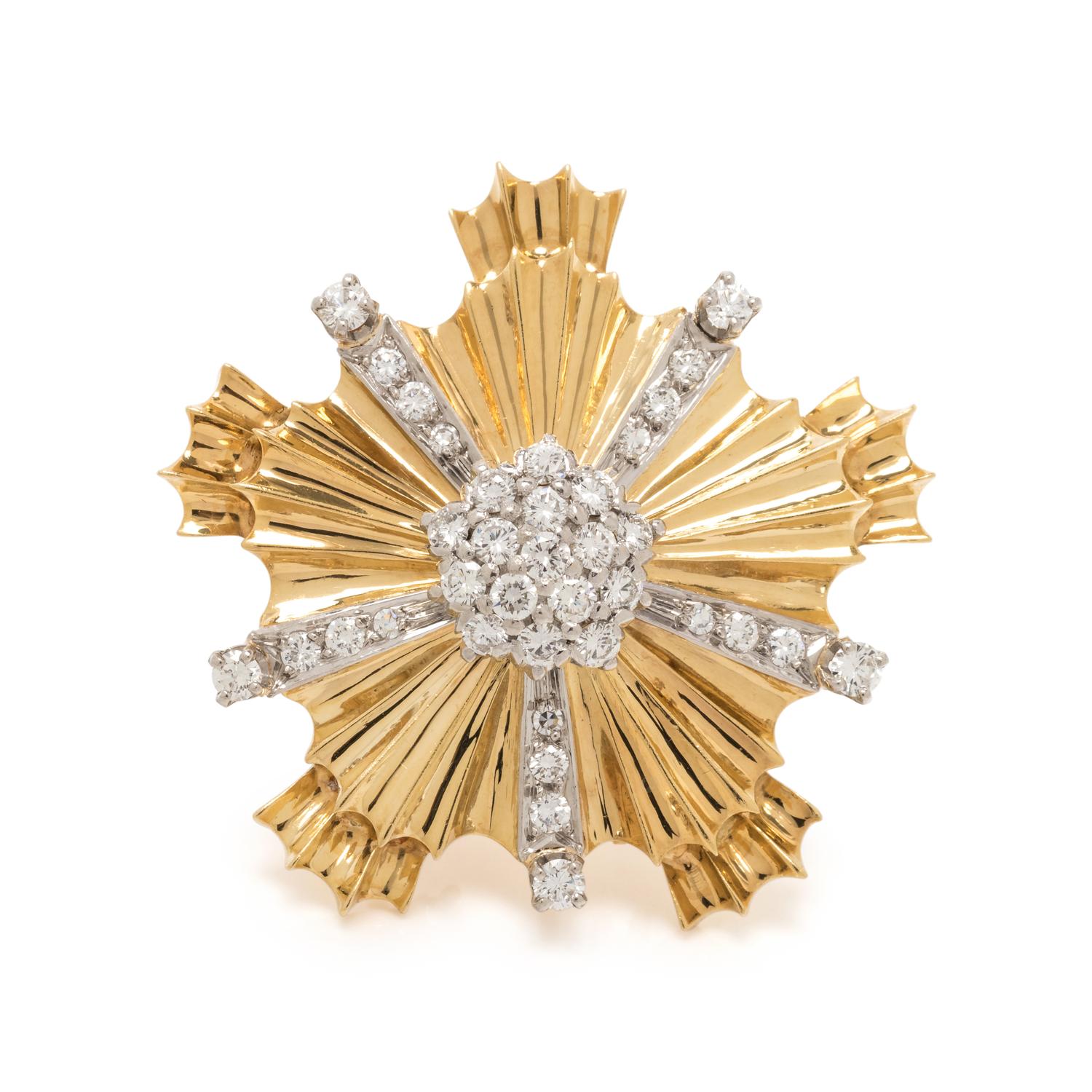 TIFFANY & CO., VINTAGE, YELLOW GOLD AND DIAMOND BROOCH