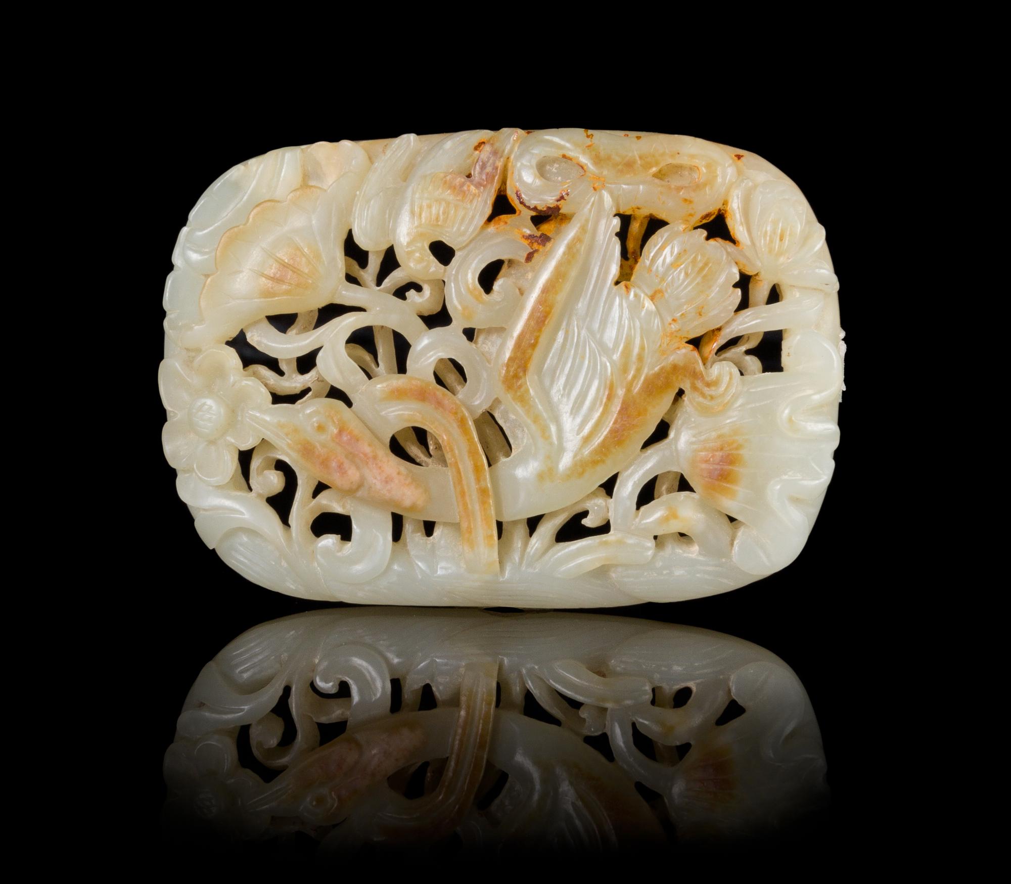 A Celadon Jade Plaque Width 3 inches.