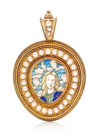 An Art Nouveau Gold, Pearl and Plique a Jour Enamel Pendant, 14.70 dwts.