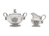 A Fabergé Silver Creamer and Covered Sugar Set