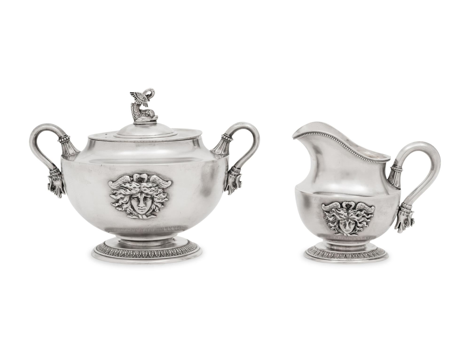 A Fabergé Silver Creamer and Covered Sugar Set