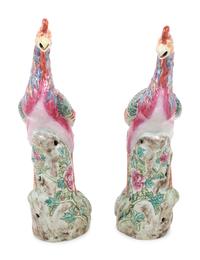 A Pair of Chinese Enameled Porcelain Phoenix Birds