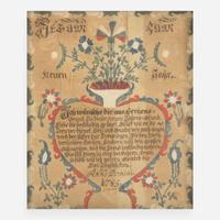 Attributed to Johann Karl Screibeler (c. 1723-1800); A Fraktur: New Year's Greeting, dated "1785"