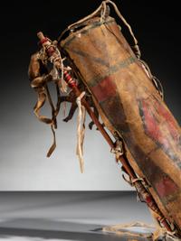 Apsáalooke Painted Parfleche Cylinder, with Horse Charm
