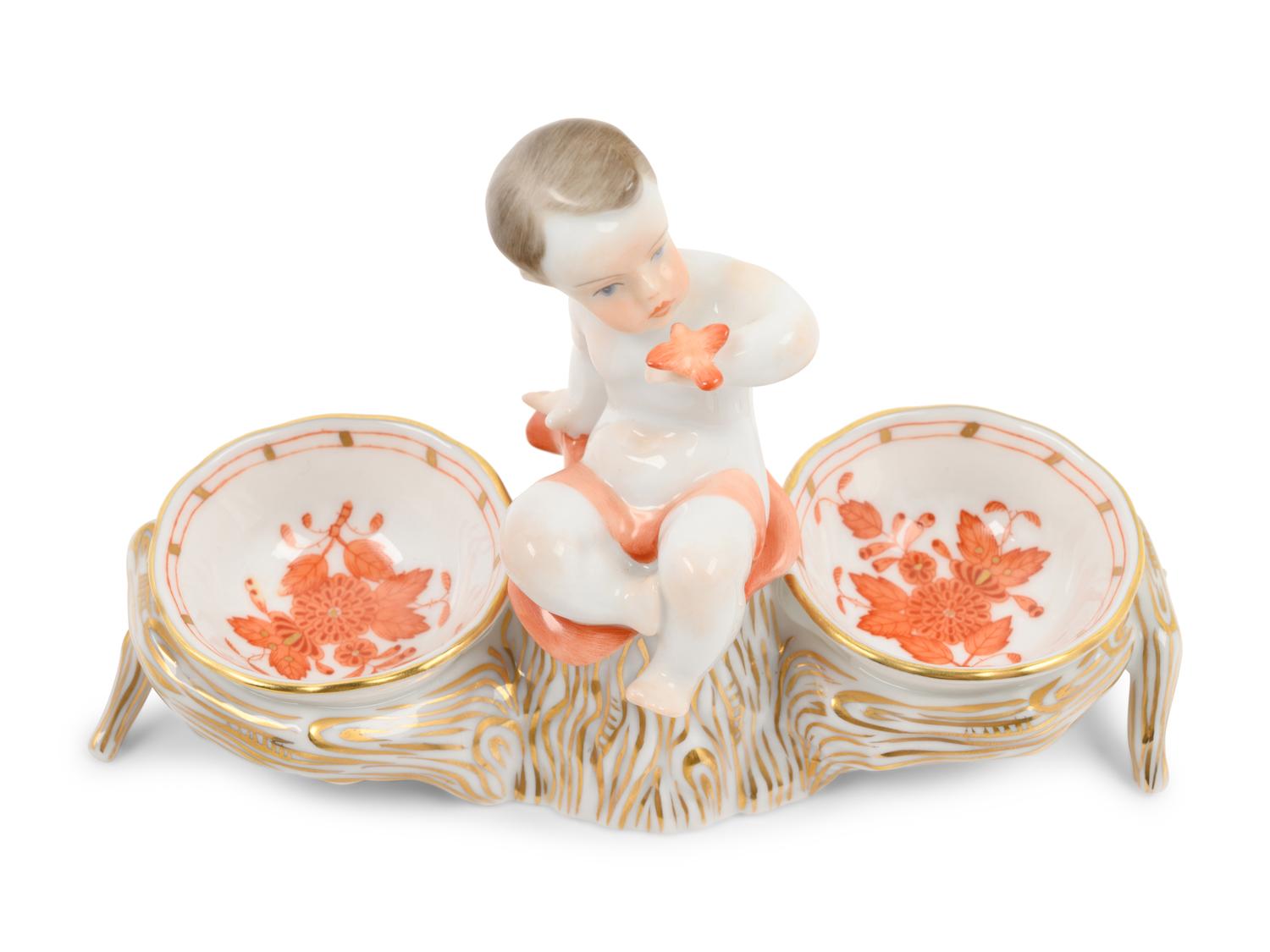 A Herend Porcelain Chinese Bouquet Salt Cellar