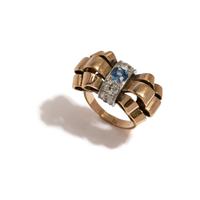RETRO, SAPPHIRE AND DIAMOND RING