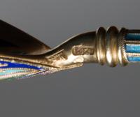 Two Russian Silver-Gilt and Enamel Spoons, Maker's marks obscured, Moscow, early 20th century, each having a polychrome enamel handle a