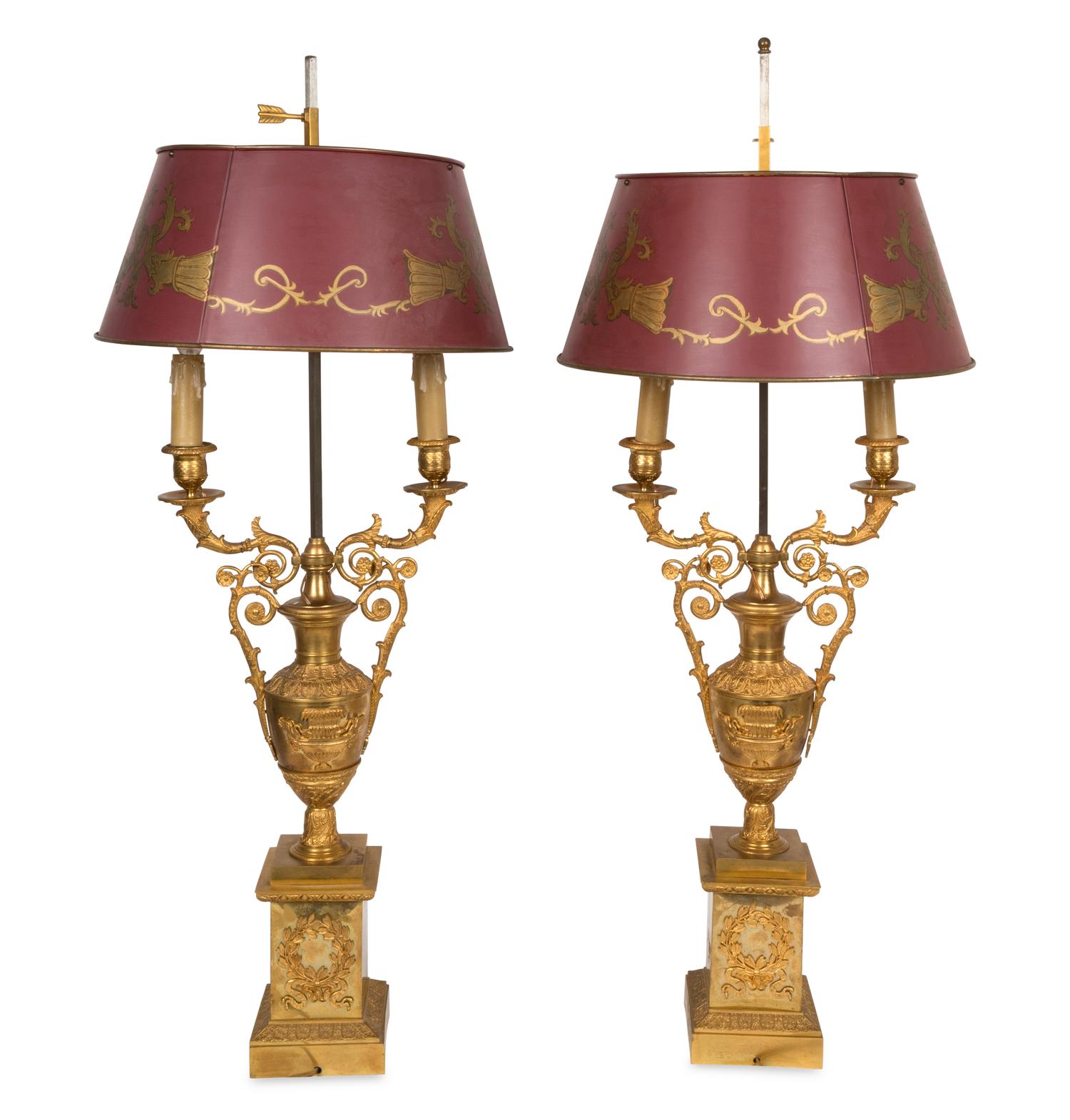 A Pair of Louis Philippe Gilt Bronze Urn-Form Candelabra