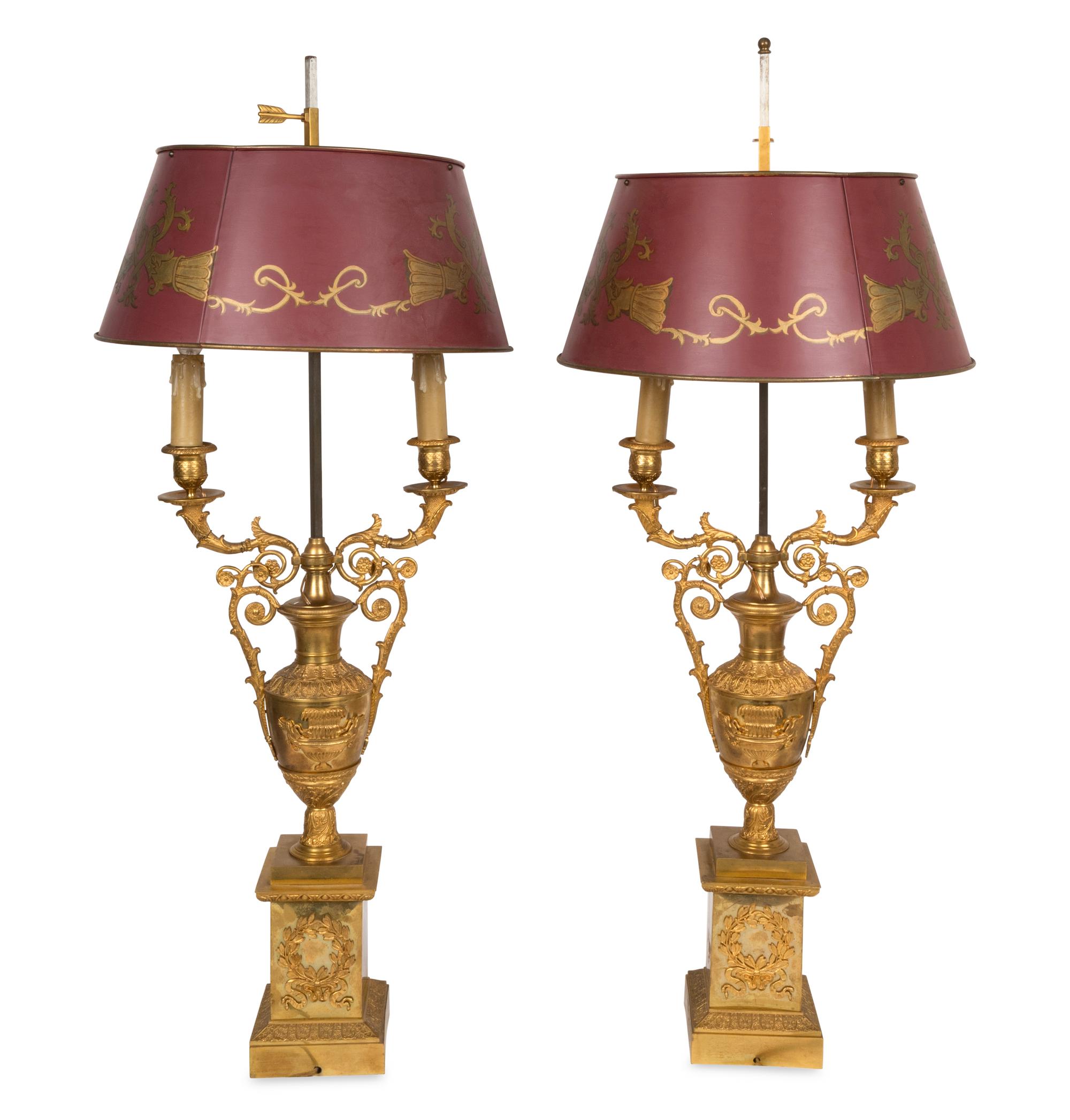 A Pair of Louis Philippe Gilt Bronze Urn-Form Candelabra