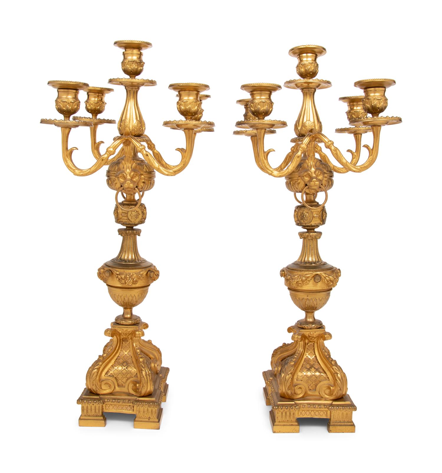 A Pair of Napoleon III Gilt Bronze Five-Light Candelabra