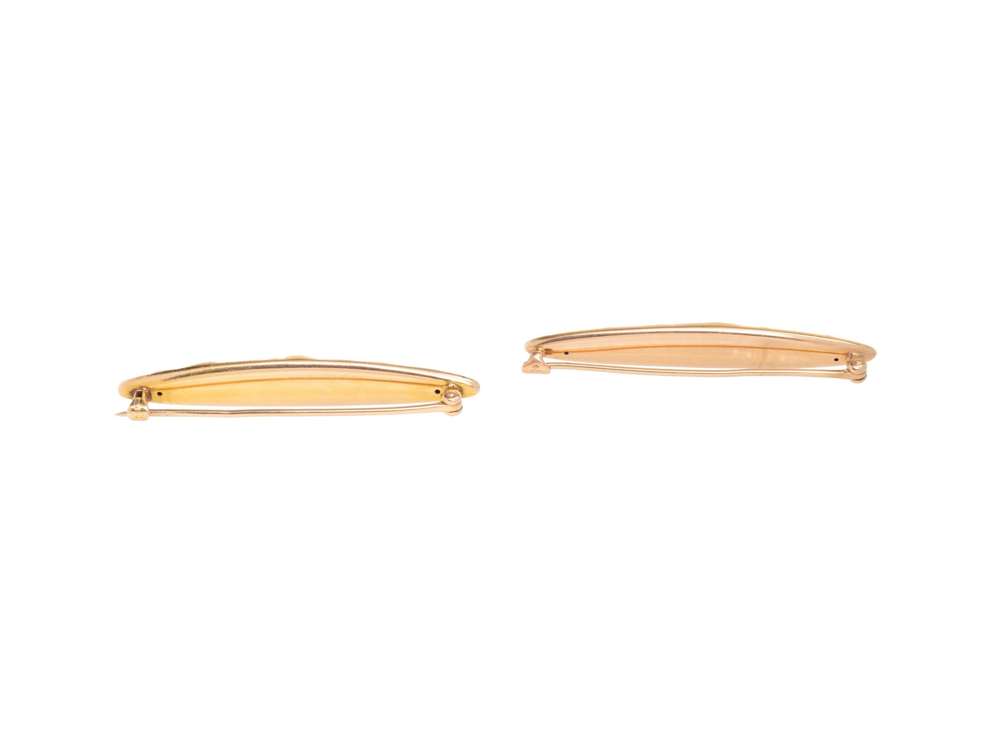 ART NOUVEAU, PAIR OF YELLOW GOLD BAR BROOCHES