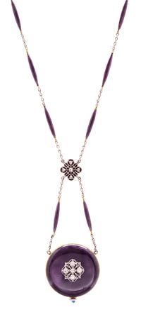 An Edwardian 18 Karat Yellow Gold, Platinum, Diamond and Enamel Pendant Watch Necklace, Hass Neveux & Co., 16.40 dwts.