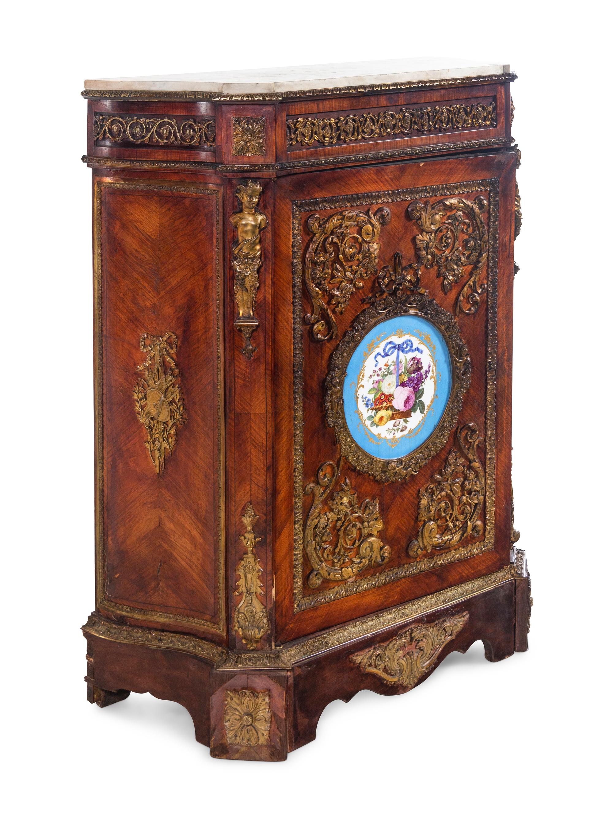 A Napoleon III Style Gilt Bronze and Porcelain Mounted Cabinet