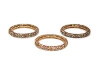 COLLECTION OF YELLOW GOLD AND LOW KARAT GOLD MULTIGEM BANGLE BRACELETS