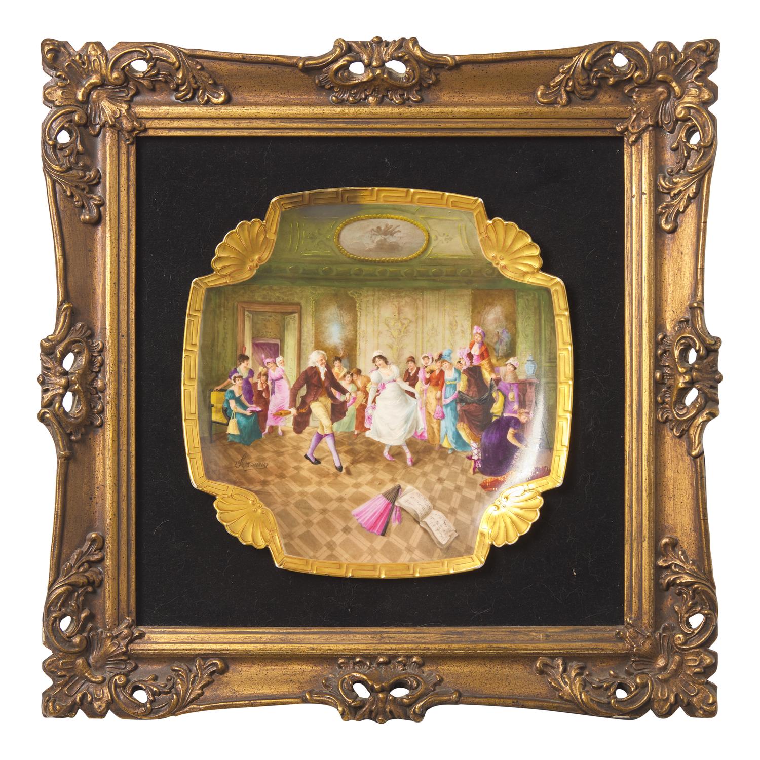 A Continental Parcel Gilt and Painted Porcelain Shell-Decorated Dish