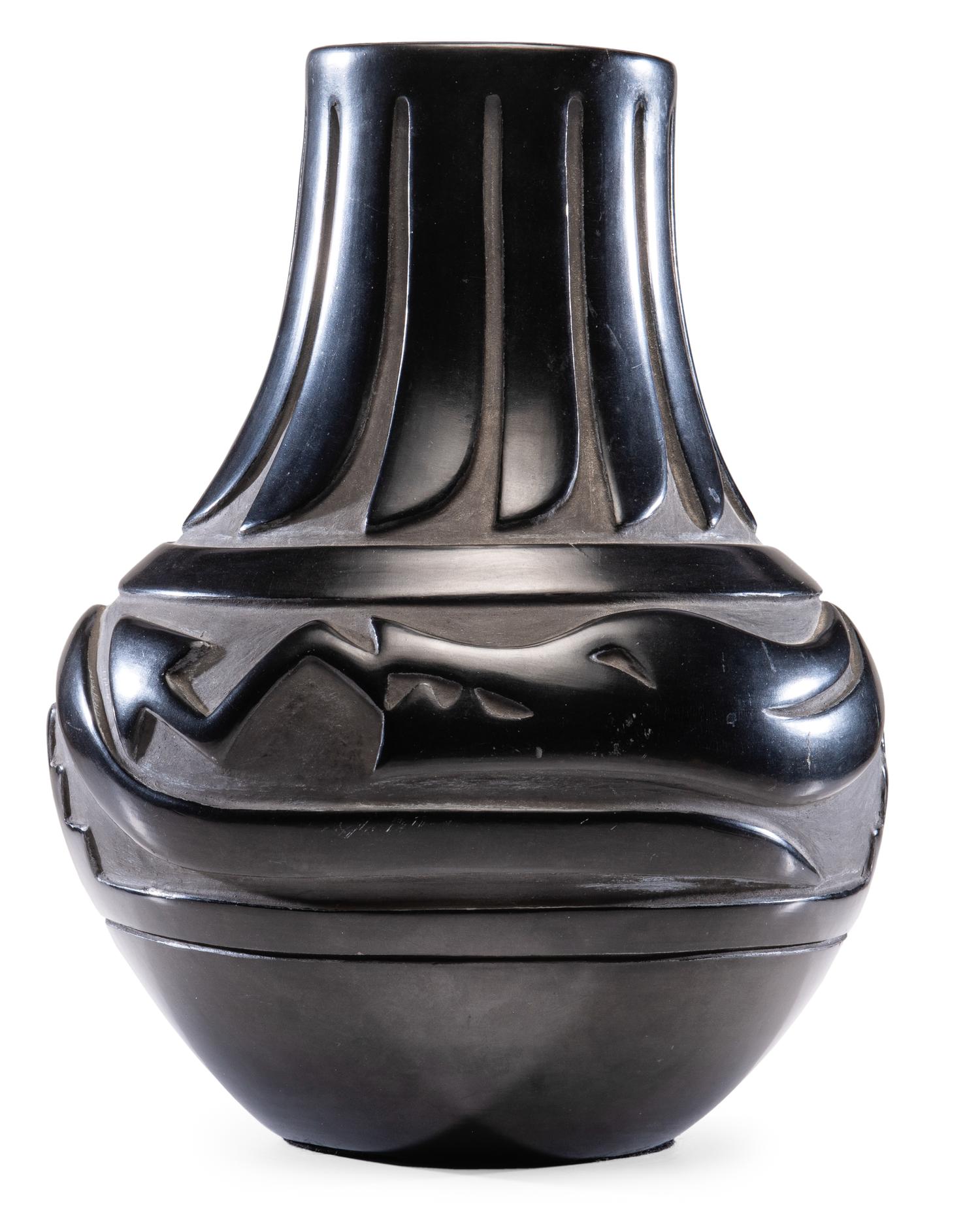 Carved Blackware Pottery Jar Lot is located and will ship from Cincinnati, Ohio.