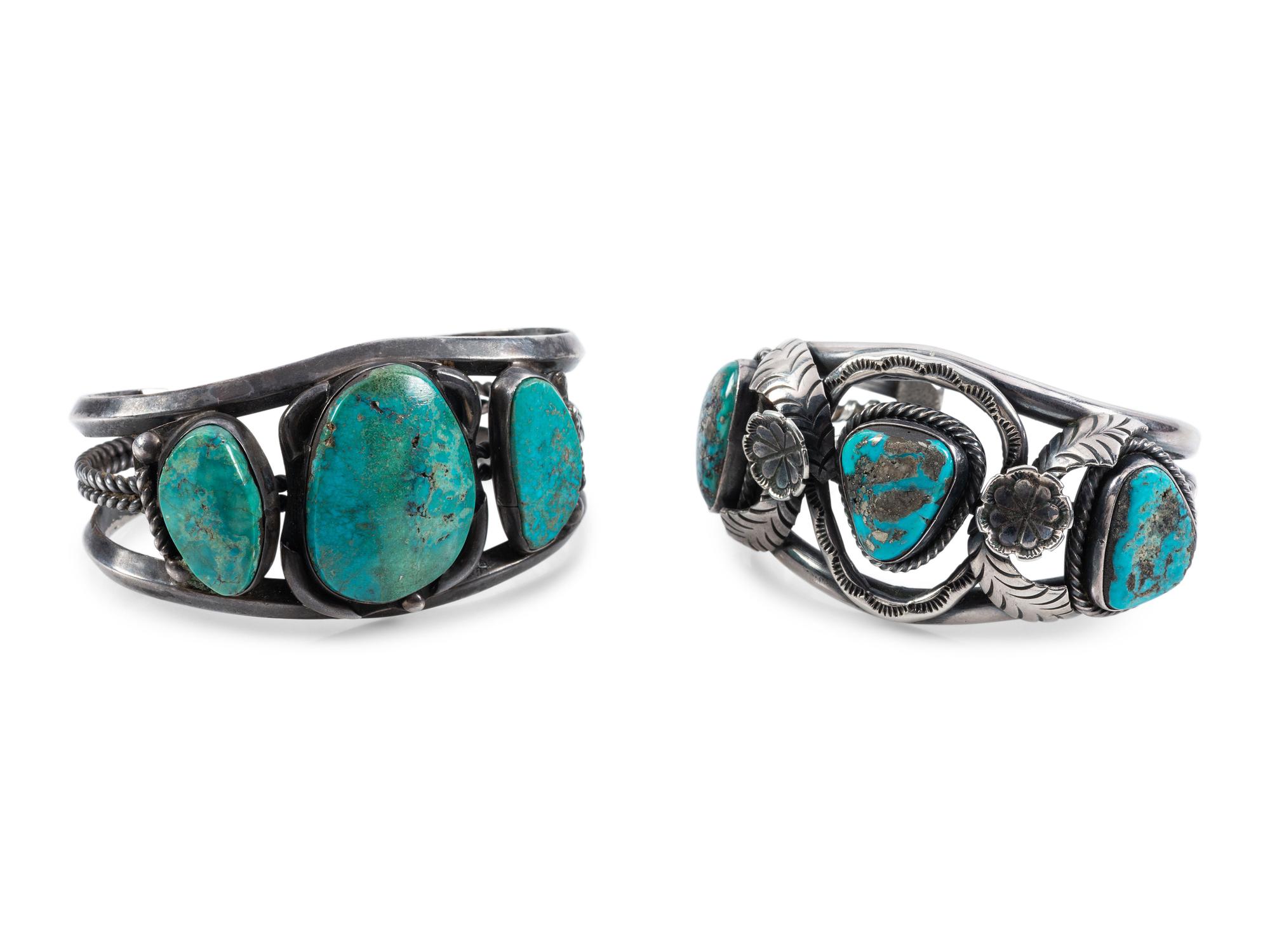 Navajo Silver and Turquoise Cuff Bracelets