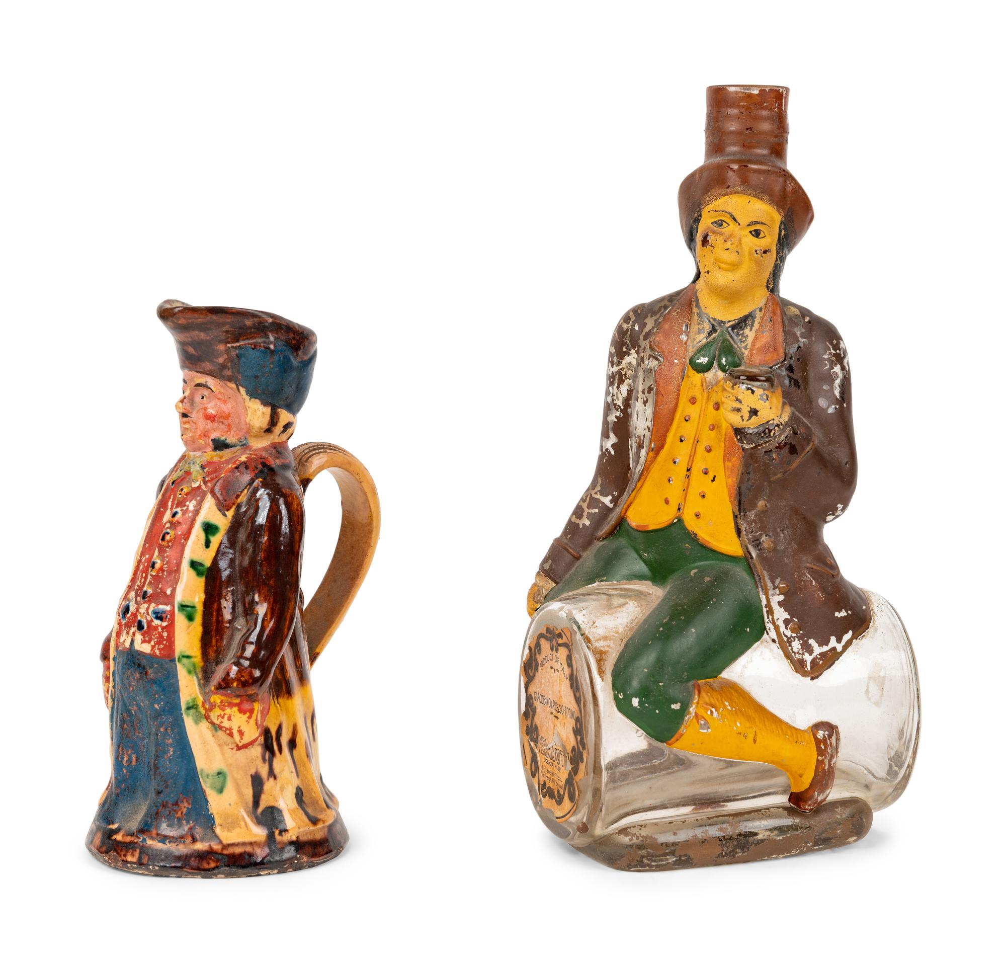 An Italian Giacobino & Rosso-Torino Figural Glass Vermouth Bottle and a Toby Jug