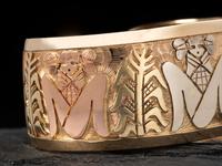 14k Gold Cuff Bracelet, with Mixed Metal Corn Maiden Design