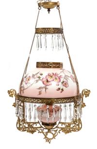 A Victorian Chandelier Oil Lamp Height 33 inches.