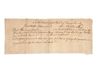 [MADISON, James, Sr. (1723-1801)]. Manuscript court document referencing a debt owed to Col. James Madison, Sr., father of President James Madison. [Orange County, VA], n.d.