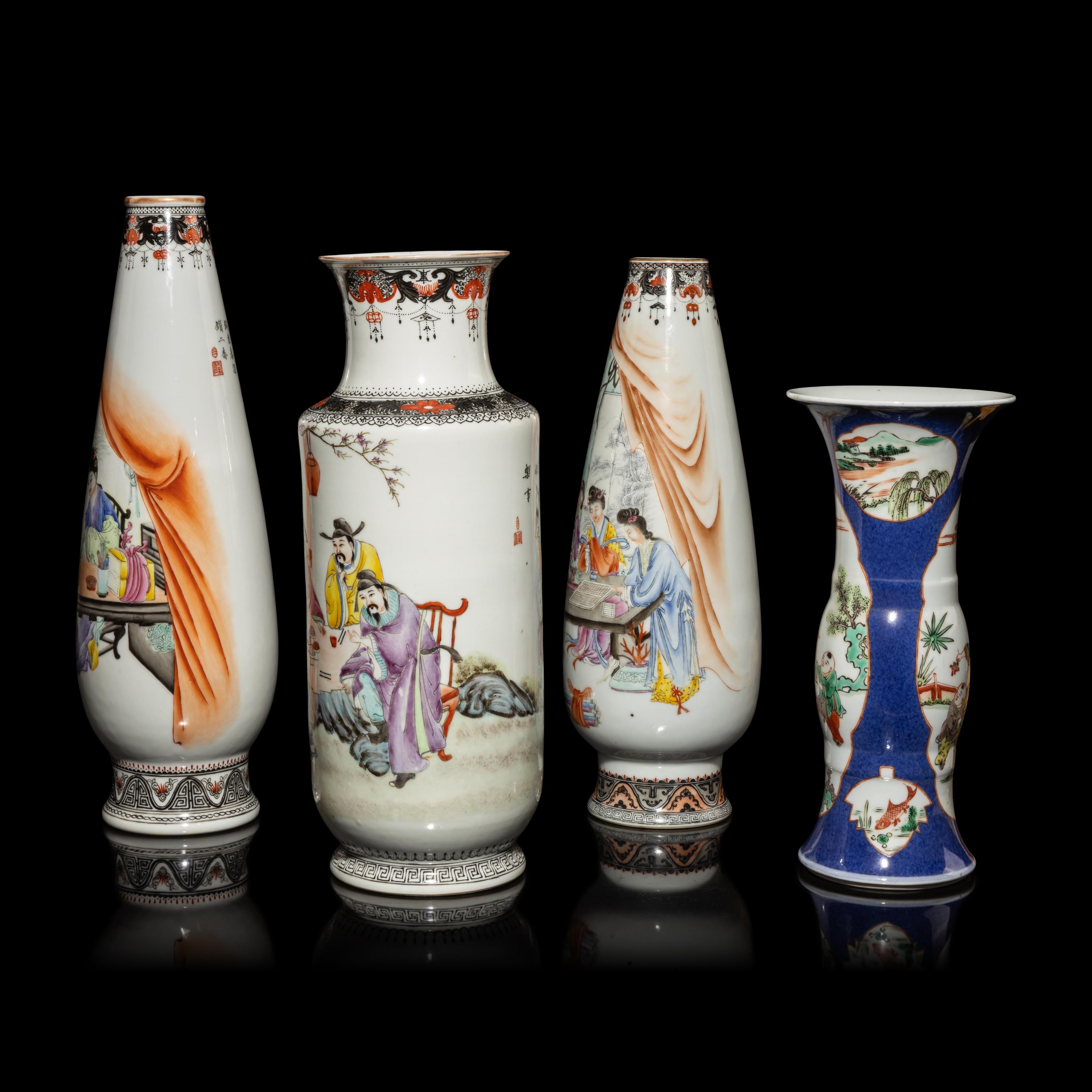 Four Chinese Famille Rose Porcelain 'Figural' Vases, 20th Century — 近代 粉彩人物圖瓶四隻