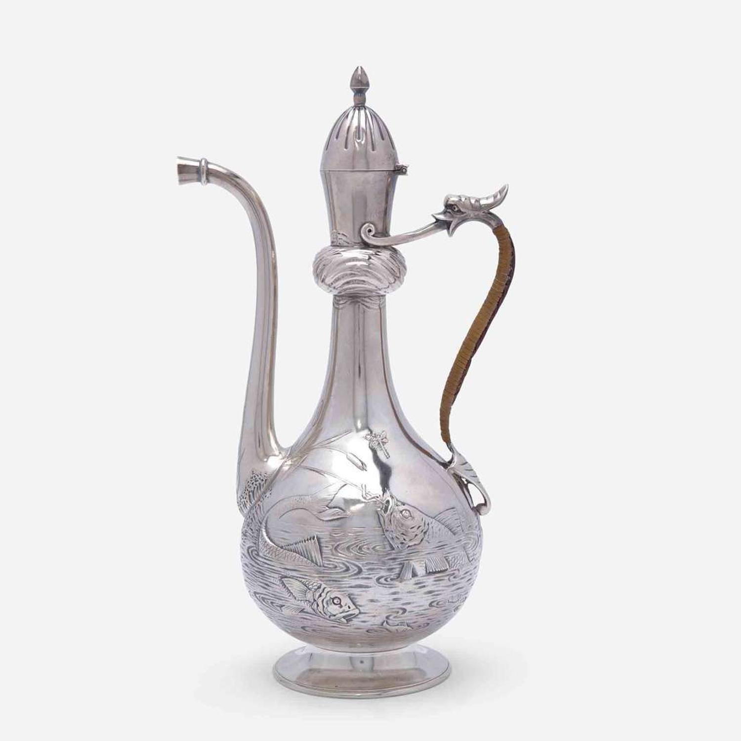 A Japanesque sterling silver coffeepot Gorham Mfg. Co., Providence, RI, bearing date mark for 1883