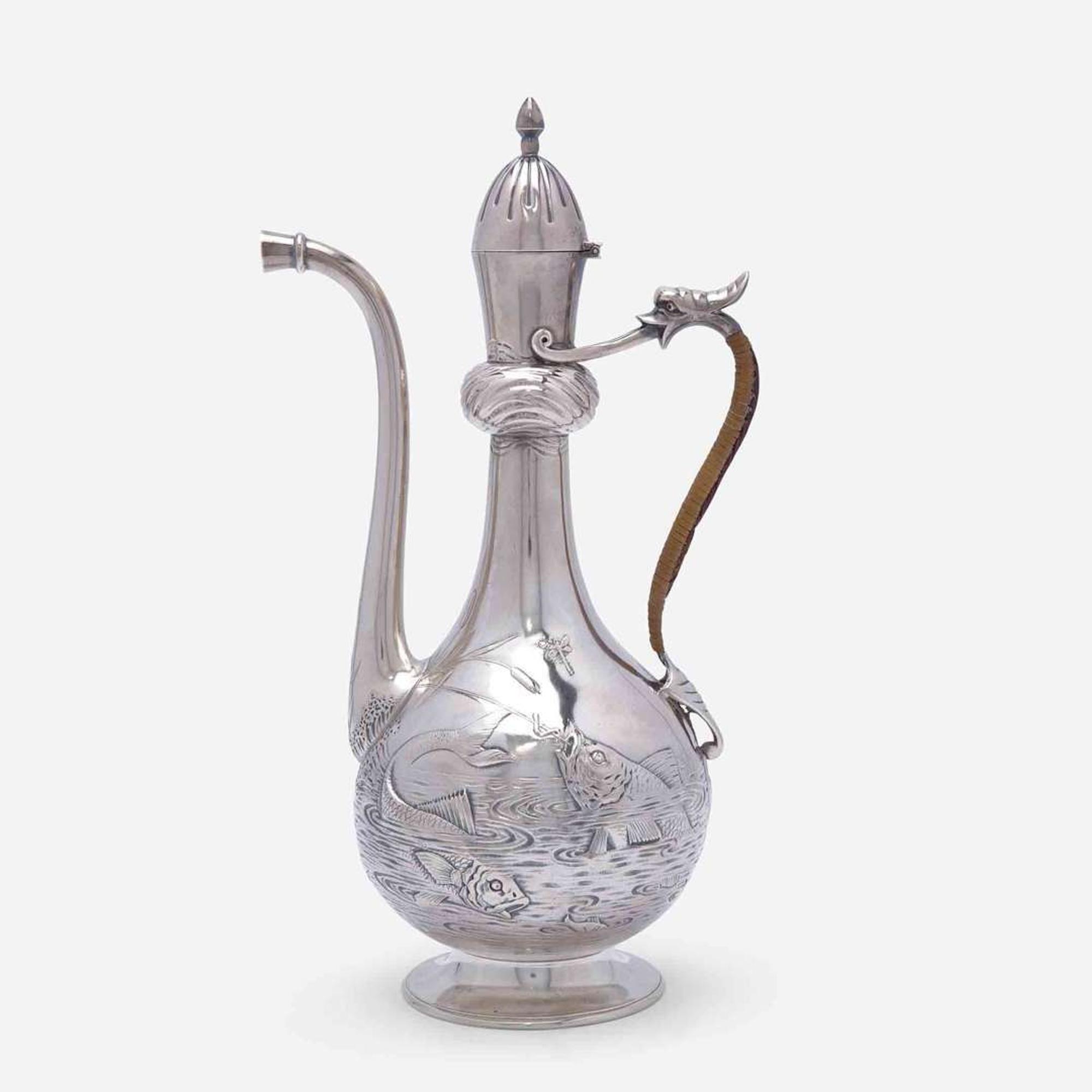A Japanesque sterling silver coffeepot Gorham Mfg. Co., Providence, RI, bearing date mark for 1883