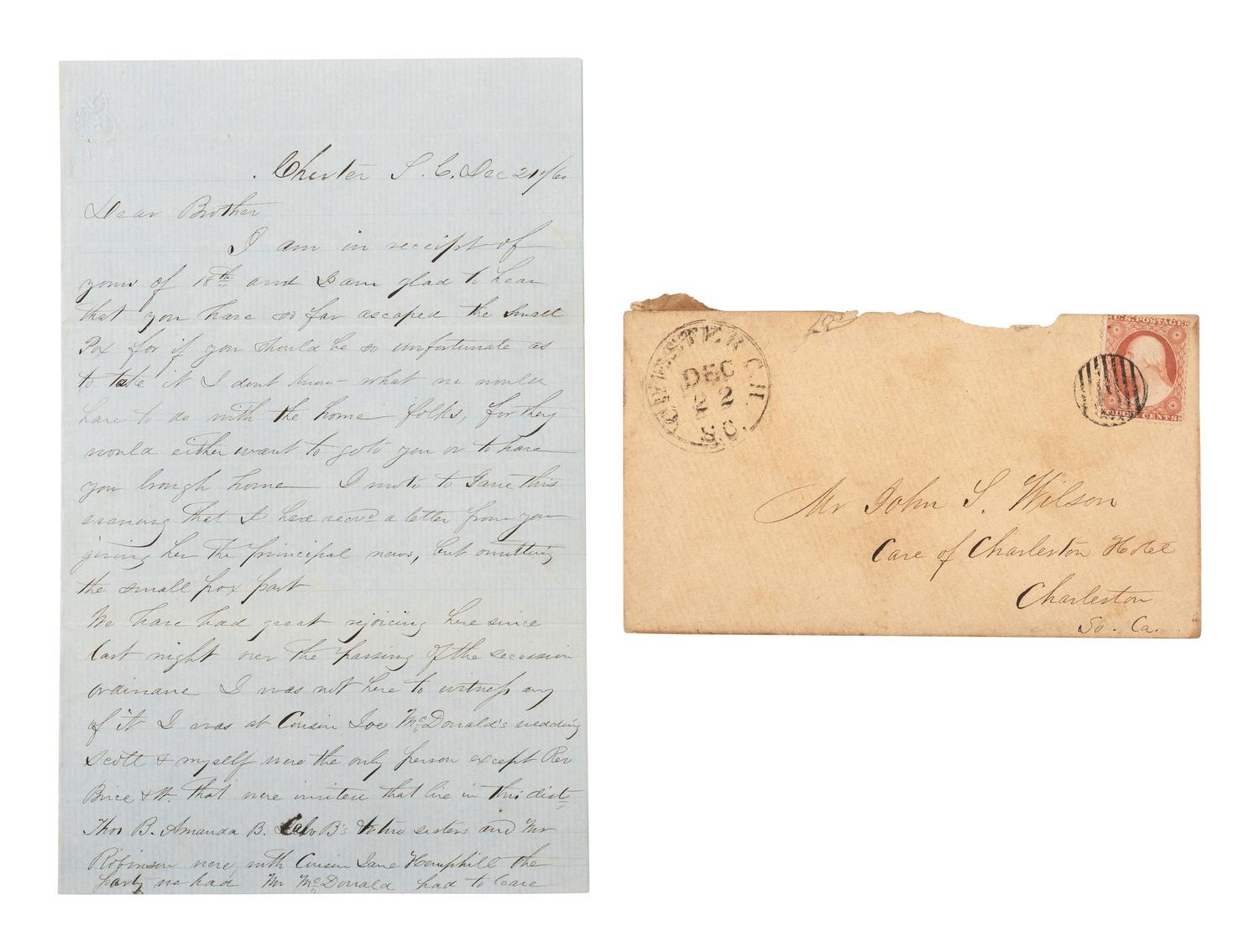 [CIVIL WAR]. Civil War archive of Ordnance Sgt. David H. Wilson (1831-1863), Co. F, 6th South Carolina Infantry, including war-date letters, diary, and photographs.