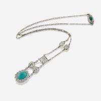 An Art Deco turquoise, diamond, and platinum necklace