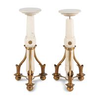 A Pair of Brass Mounted White Marble Pedestals