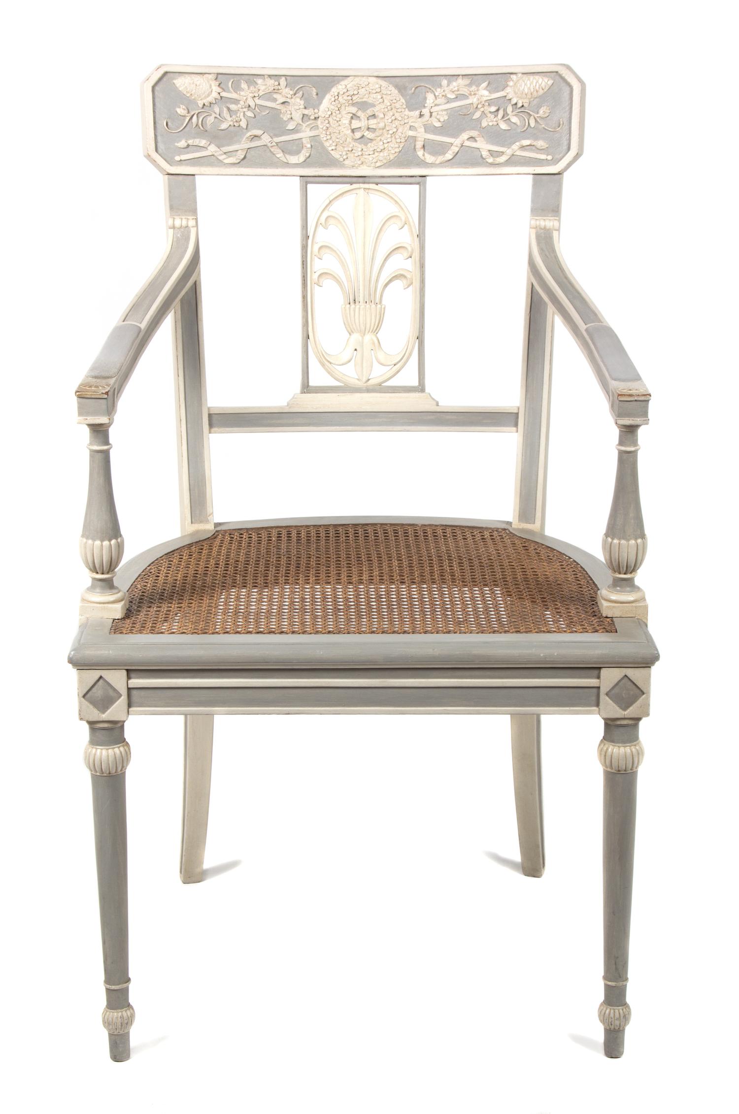 An Italian Style Painted Armchair Height 36 inches. — 20TH CENTURY