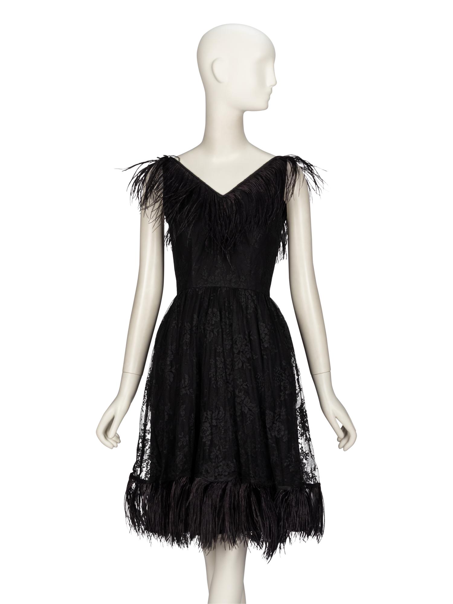 BILL BLASS FOR MAURICE RENTNER, LACE & FEATHER COCKTAIL DRESS