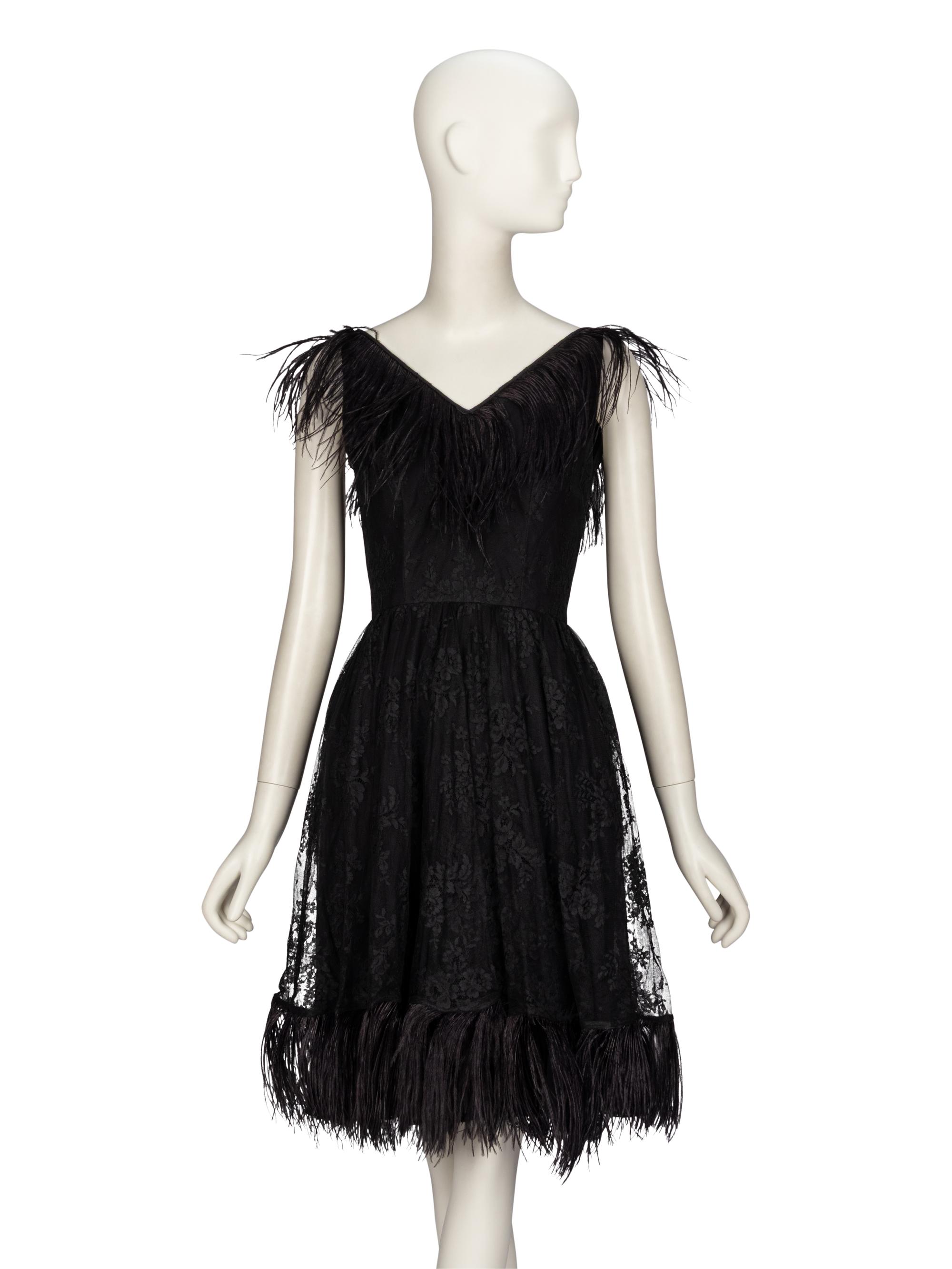 BILL BLASS FOR MAURICE RENTNER, LACE & FEATHER COCKTAIL DRESS