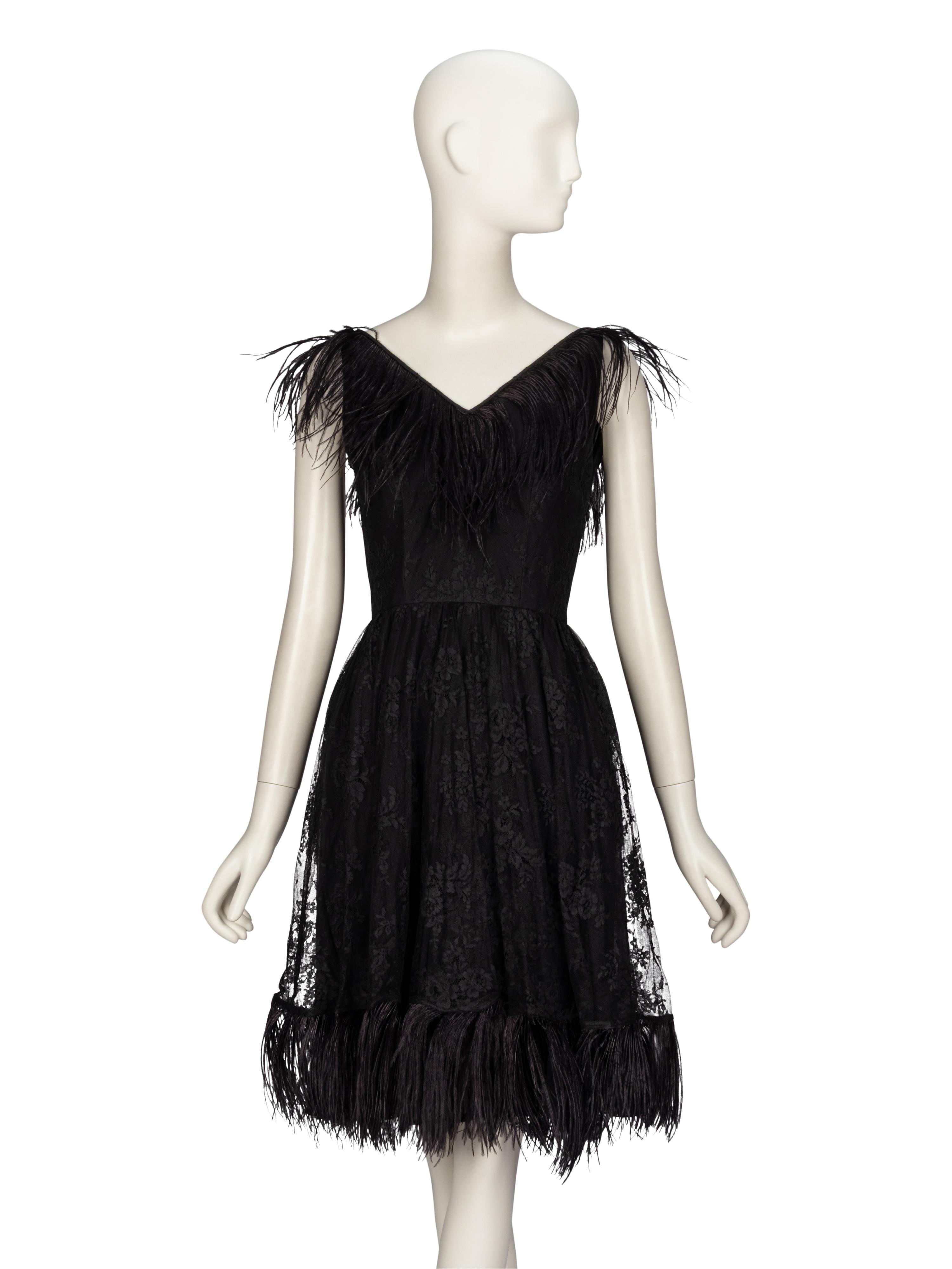 BILL BLASS FOR MAURICE RENTNER, LACE & FEATHER COCKTAIL DRESS