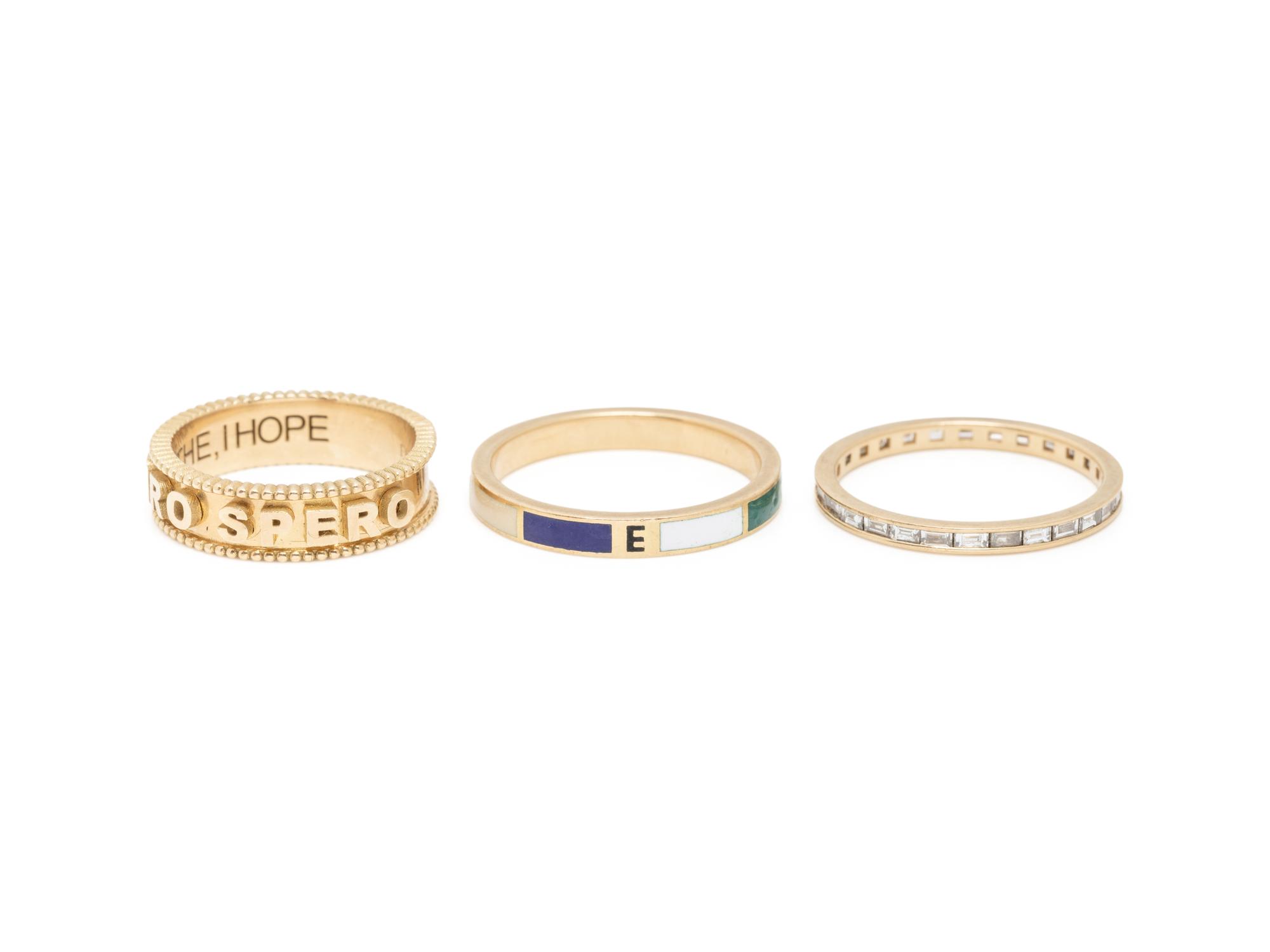 FOUNDRAE, YELLOW GOLD AND ENAMEL RINGS