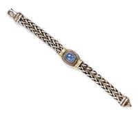 A Sterling Silver, 14 Karat Yellow Gold and Blue Chalcedony 'Albion' Bracelet, David Yurman, 40.30 dwts.