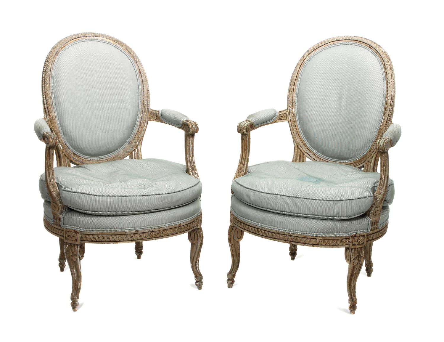 A Pair of Louis XVI Style Painted Fauteuils Height 36 inches