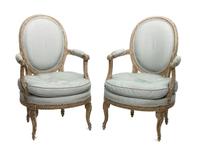 A Pair of Louis XVI Style Painted Fauteuils Height 36 inches