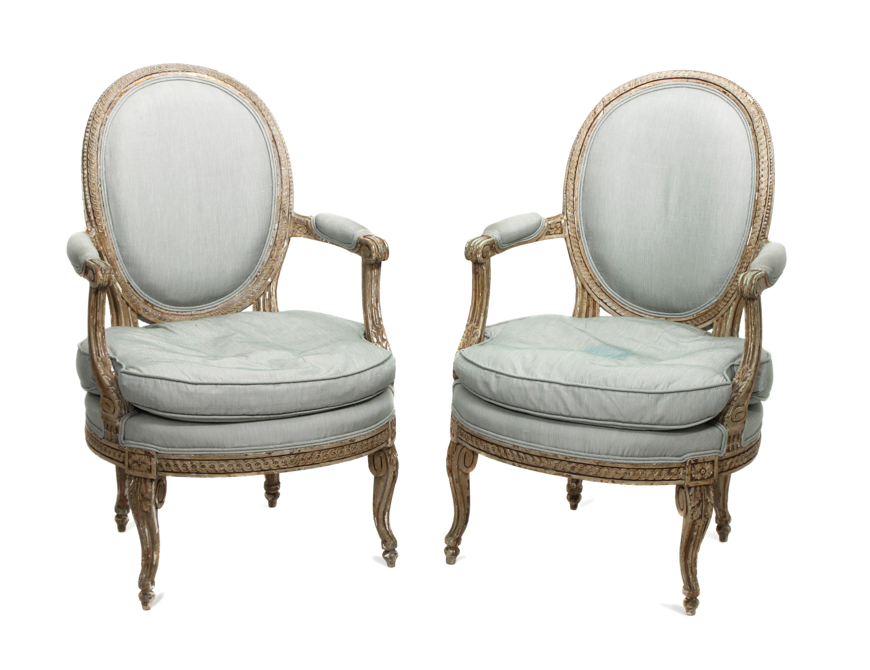 A Pair of Louis XVI Style Painted Fauteuils Height 36 inches
