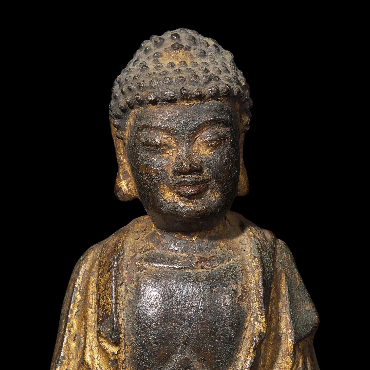A Chinese Parcel Gilt Bronze Figure of Buddha, Liao-Early Yuan Dynasty 遼-元初 鎏金銅坐佛