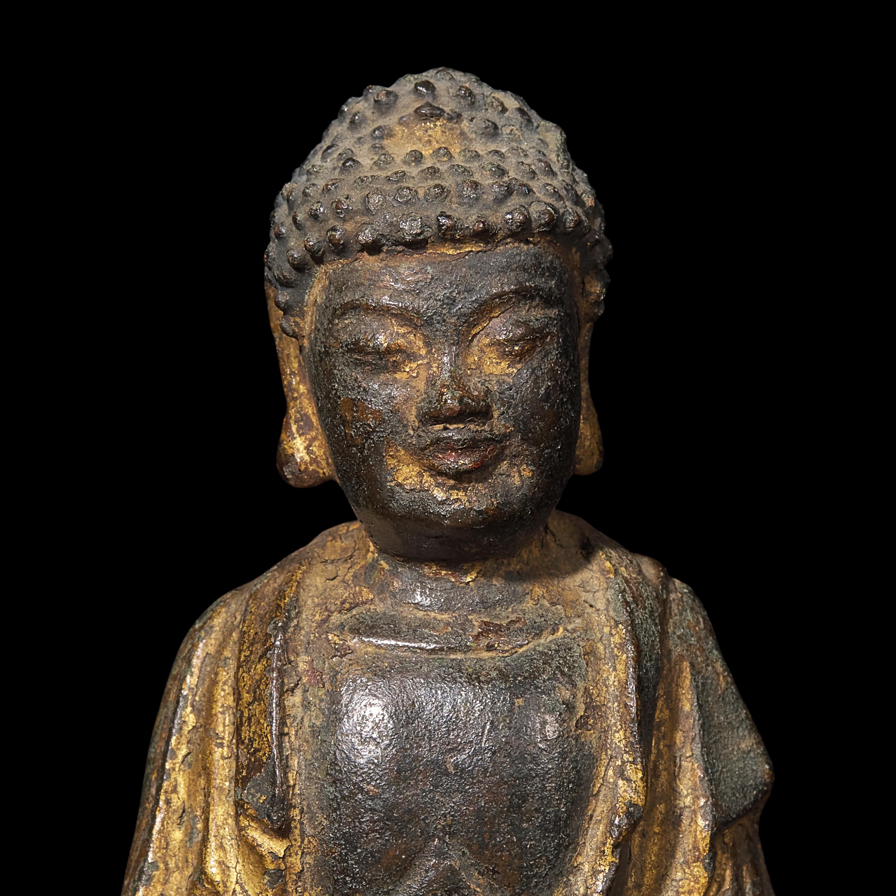 A Chinese Parcel Gilt Bronze Figure of Buddha, Liao-Early Yuan Dynasty 遼-元初 鎏金銅坐佛